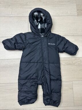 Columbia Black Infant Hooded One-Piece Snowsuit with Black & White Plaid Lining